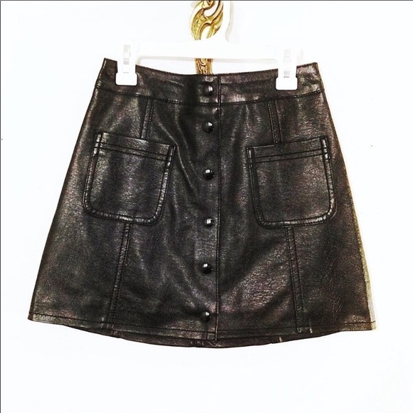 Divided Dresses & Skirts - Divided Skirt Faux Vegan Textured Leather Full Front Snap-On